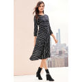 Black Stripe Hem Asymmetric Dress